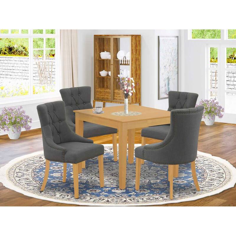 HomeStock 5-Pc Natural Oak Finish Solid Wood Top - Square Dining Room Set - Seats 4