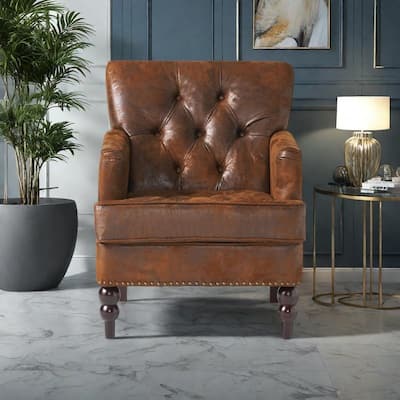 Tufted Microfiber Club Chair with Nailhead Trim