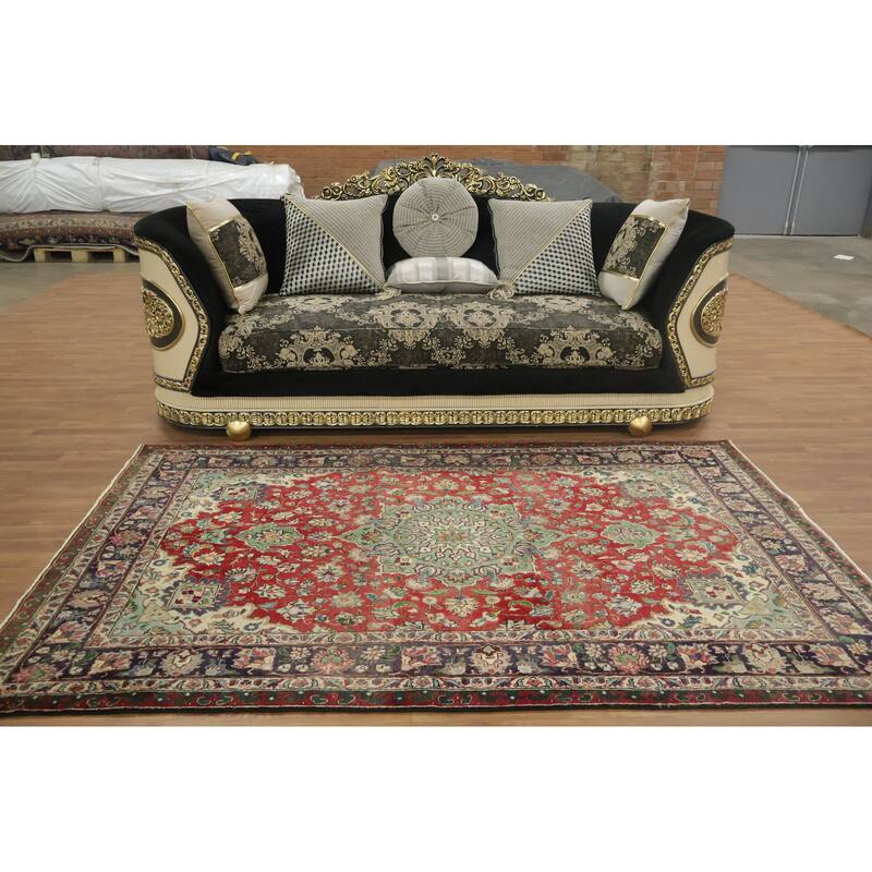Hand Knotted Oriental 100% Wool Carpet Traditional Geometric Red Tabriz Area Rug - 7' 11'' X 5' 0''