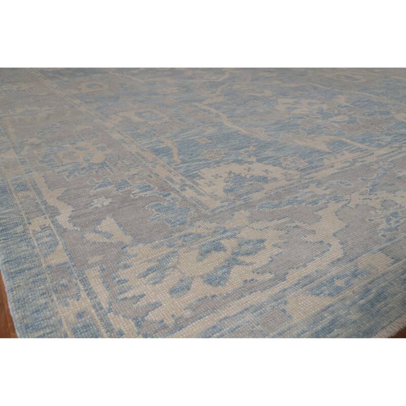 Hand Knotted Oriental 100% Wool Carpet Transitional All-Over Navy Blue & Blues Oushak Area Rug - 12' 6'' X 9' 11''
