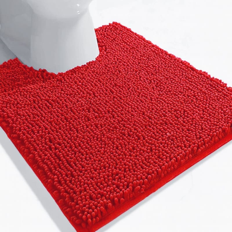 Red Soft Cozy Plush Chenille Contour Bath Mat Bathroom Rug - 20" x 20" - Red