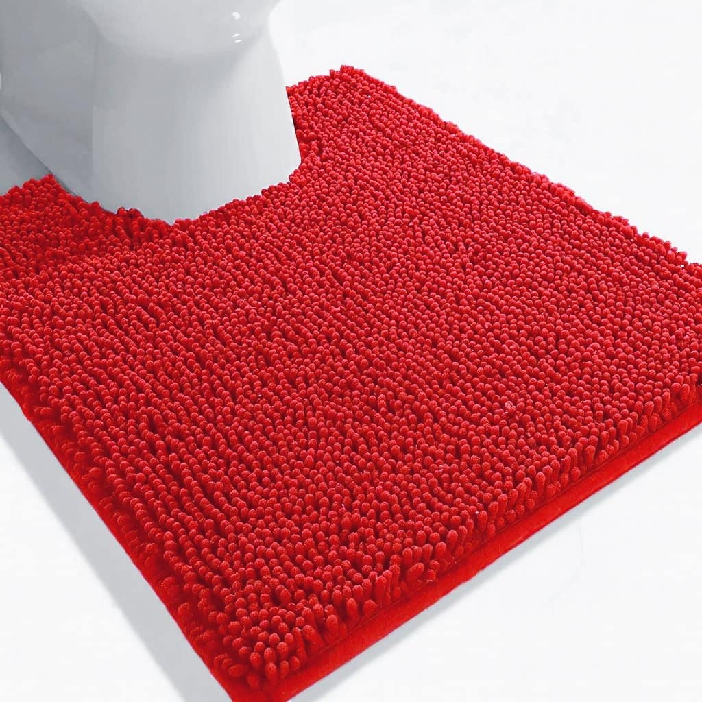 Red Soft Cozy Plush Chenille Contour Bath Mat Bathroom Rug