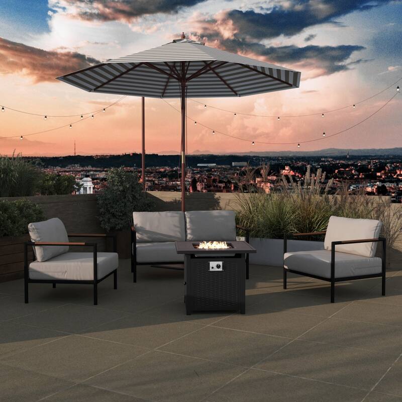 Outdoor 50,000 BTU Metal Fire Pit Table with Lid and Lava Rock