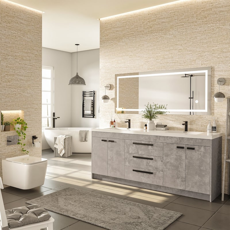 Lugano 84"W Concrete Gray Bath Vanity with Integrated Acrylic Top - 84"