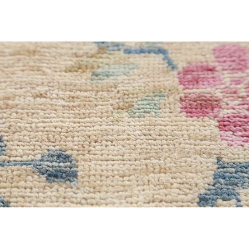 Hand Knotted Oriental 100% Wool Carpet Traditional Floral Beige & Ivories Art Deco Runner Rug - 10' 3'' X 2' 9''