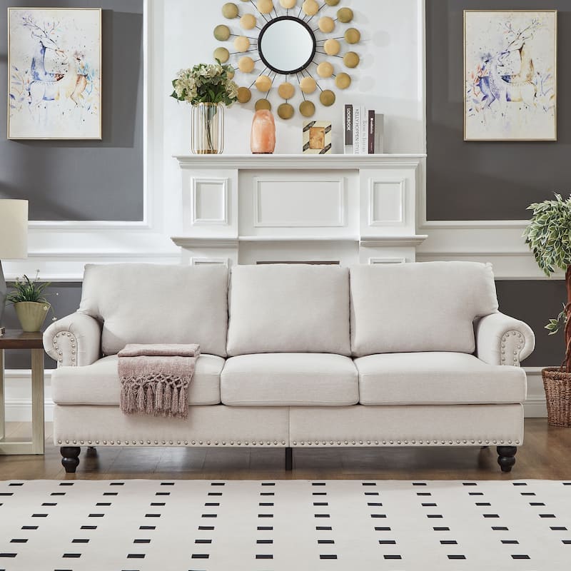 83" Classic Tufted Sofa - 3-Seater Fabric Couch with Nailhead Trim, Polyester Upholstery & Solid Wood Frame for Living Room
