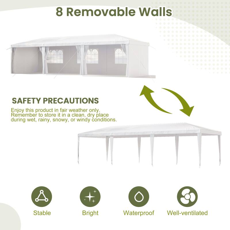EROMMY 10x30 FT Party Tent - Waterproof Canopy with 8 Removable Sidewalls, Outdoor Gazebo for Weddings & Events - 10'x30'