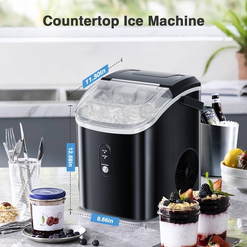 Portable Ice Makers Countertop with Soft Chewable Pellet Ice, with Handle, Self-Cleaning, for Home/Office, 34Lbs/24Hrs-N