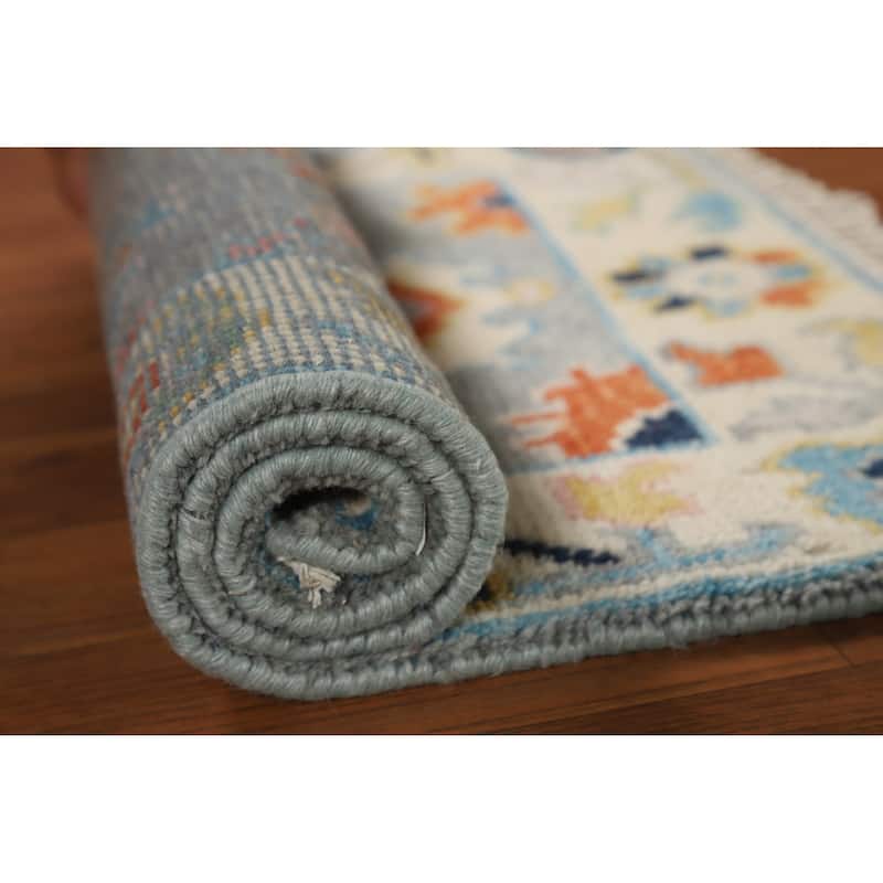 Gray Floral Oushak Oriental Foyer Rug Handmade Wool Carpet - 2'0" x 3'0" - 2'0" x 3'0" - Grey