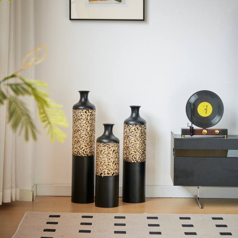 Floor Metal Vases Decorated White Metal vases Set of 3 gorgeous home decoration large glazed metal vases