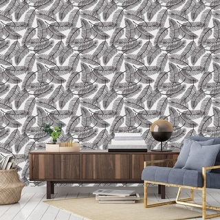 Black and White Palm Leaves Pattern Wallpaper Peel and Stick and ...