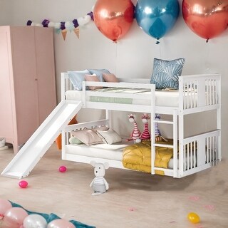 House Shape Design Twin Over Twin Bunk Bed with Slide and Ladder