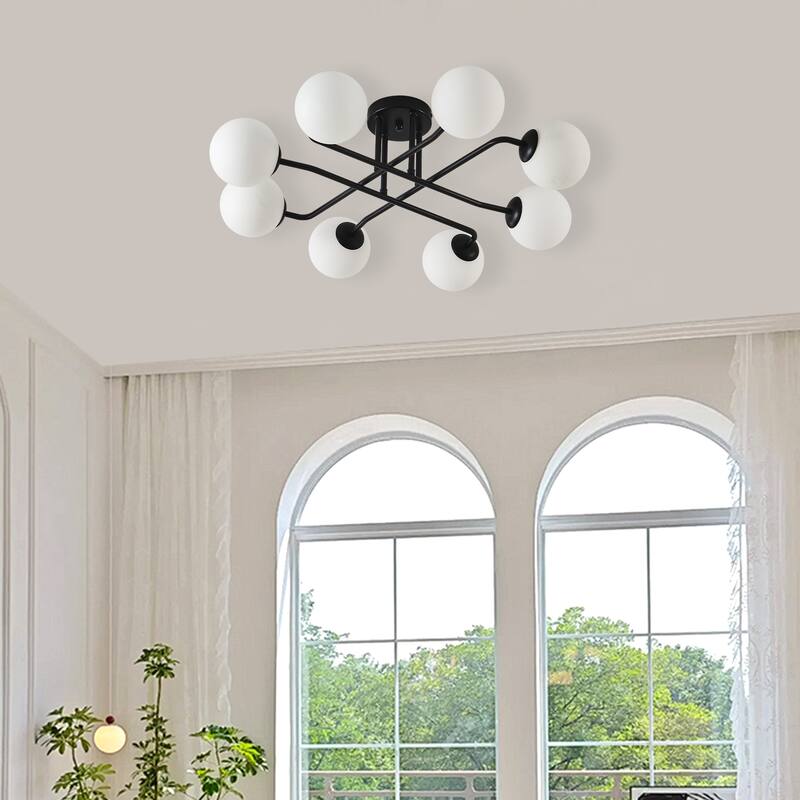 Retro - Modern Sputnik 8 - Light Semi - Flush Ceiling Light with Frosted Glass Spheres