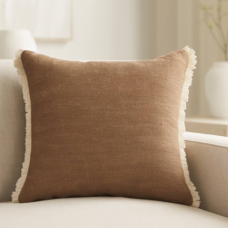 Sevita Hidalgo Cafe Cream Solid Square Cotton Throw Pillow