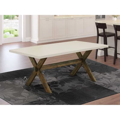Modern X Leg Dining Table 40x72 Inch - Linen White Top & Distressed Finish - 40