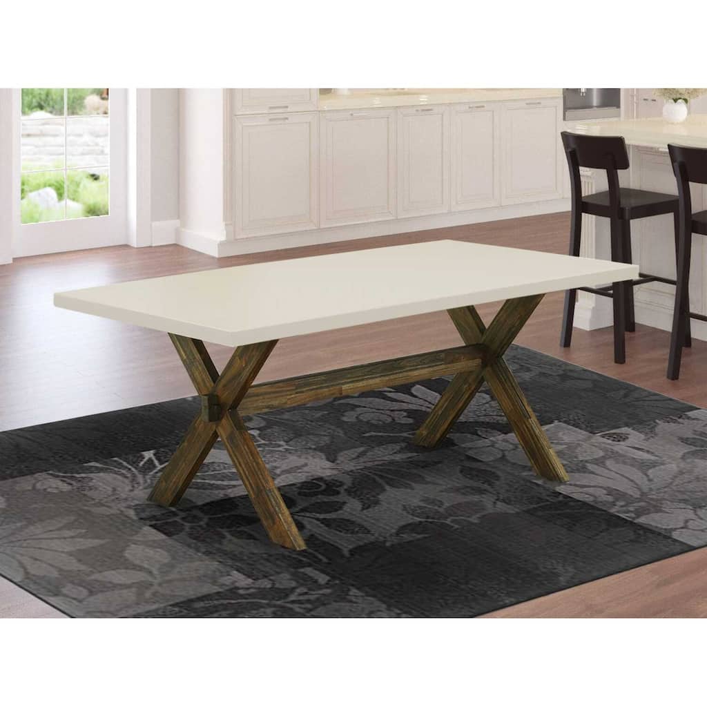 Modern X Leg Dining Table 40x72 Inch - Linen White Top & Distressed Finish - 40