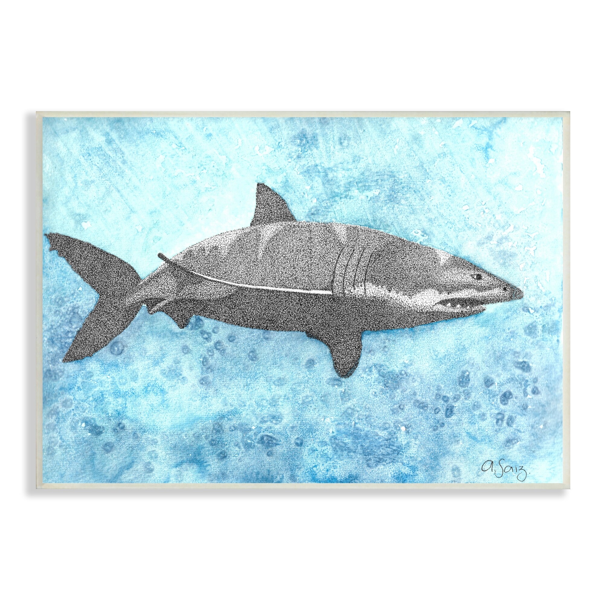 Stupell Great White Shark Aqua Blue Ocean Water Splash Wood Wall Art-image