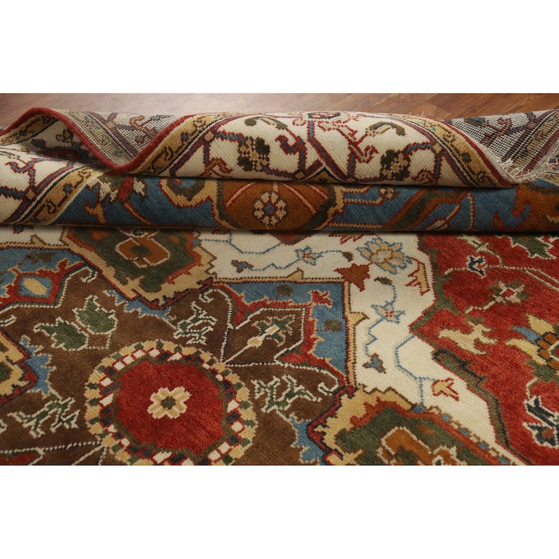 Medallion Orange Heriz Serapi Rug Handmade Traditional Wool Carpet - 8'8" x 11'5"