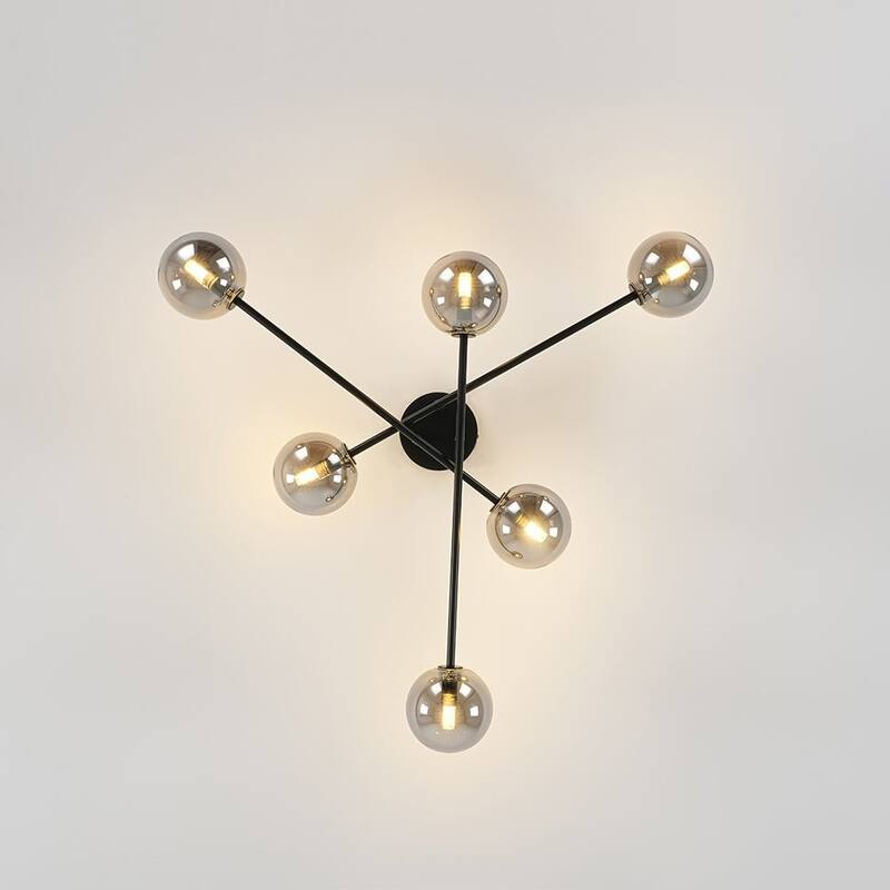 Linear Sputnik Smoked Glass Globe Semi Flush Chandelier