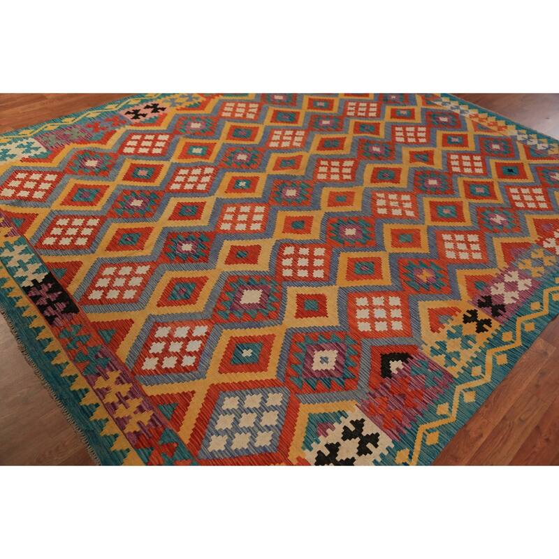 South Western Style Kilim Oriental Area Rug Hand-Woven Wool Carpet - 8'4"x 9'8"