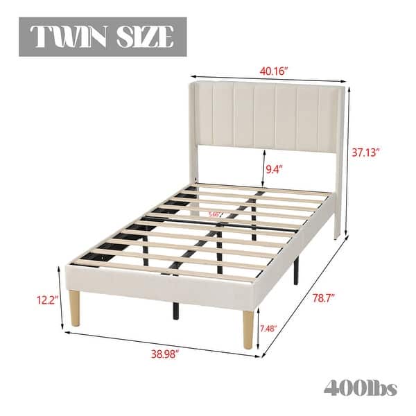 dimension image slide 23 of 26, Caxkun Upholstered Platform Bed Frame with Wingback headboard