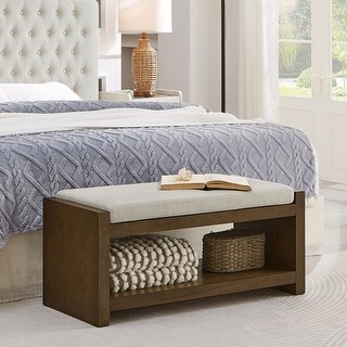 40" Accent Bench with Lower Shelf Shoe Rack, Padded Seating & Removable Cushion Entryway Storage