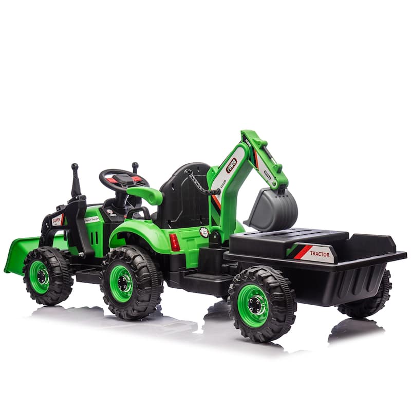 24V Kids Electric Ride-On Tractor with 4-in-1 Attachments, Remote Control & Music - Green