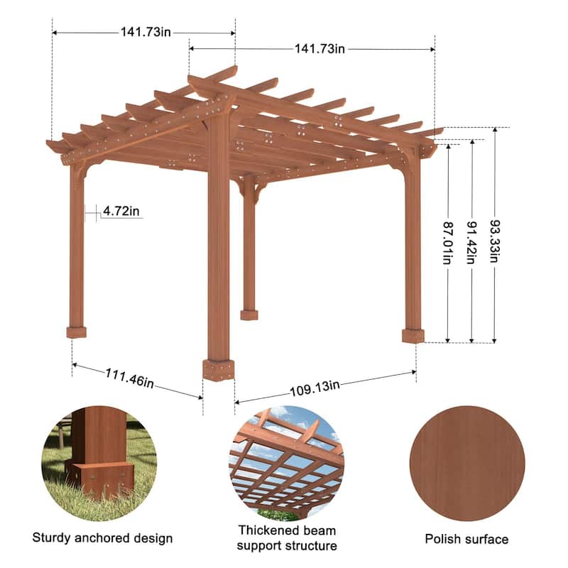 VEIKOUS Outdoor Cedar Wood Pergola Gazebo Kit with Flat Roof Trellis for Patio, Deck, Garden and Backyard