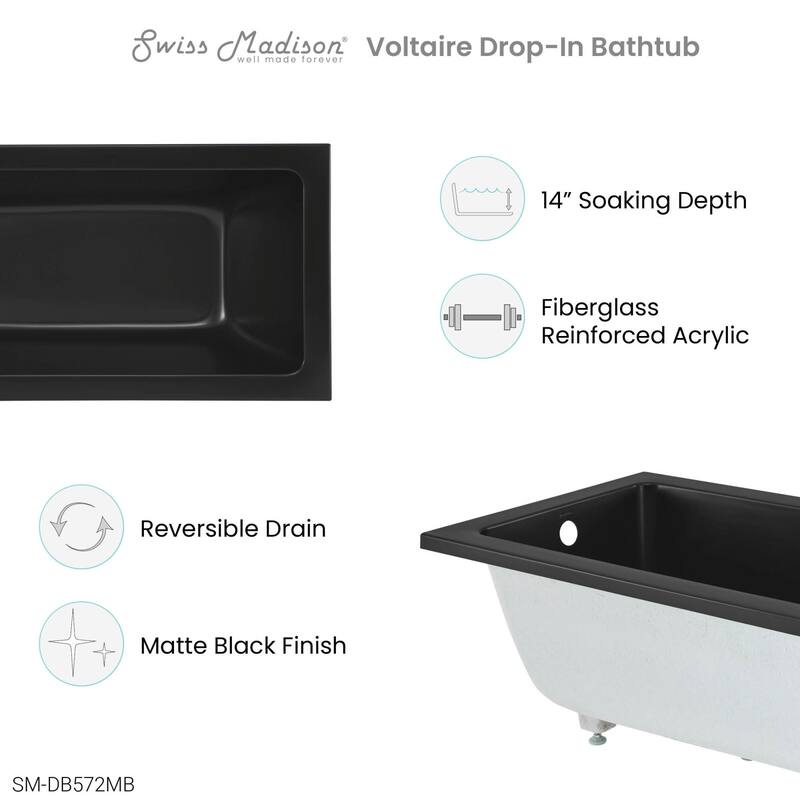 Swiss Madison SM-DB572 Voltaire 54" Drop In Acrylic Soaking Tub with