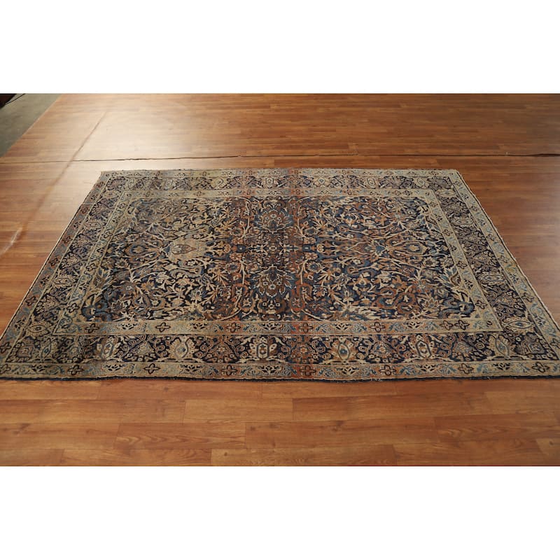 Hand Knotted Oriental 100% Wool Carpet Traditional All-Over Navy Blue & Blues Kerman Area Rug - 7' 0'' X 4' 7''