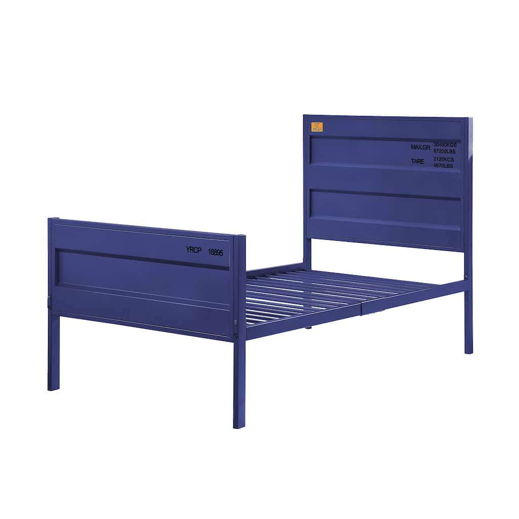 Blue Twin Metal Platform Bed with Cargo Container Design & 21-Slat Support