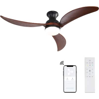 52 Inch Modern Ceiling Fan With 3 Color Dimmable Solid Wood Blades Remote Control Reversible DC Motor For Bedroom