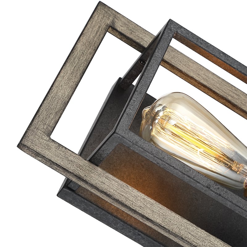 1-Light Black/Wood Tone Dimmable Rustic Farmhouse Wall Sconce - 14.3''H