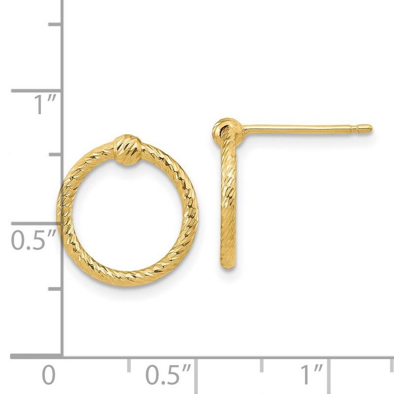 Curata 14k Yellow Gold Textured Twisted Circle Post Earrings 14.6x13.8mm