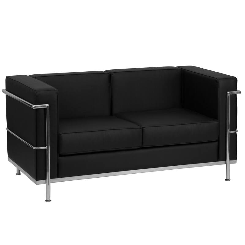 Contemporary LeatherSoft Loveseat with Double Bar Encasing Frame - Black