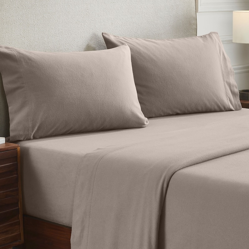 Superior All Season Brushed Flannel Trellis or Solid Pillowcase Set (Set of 2) - King Solid - Grey
