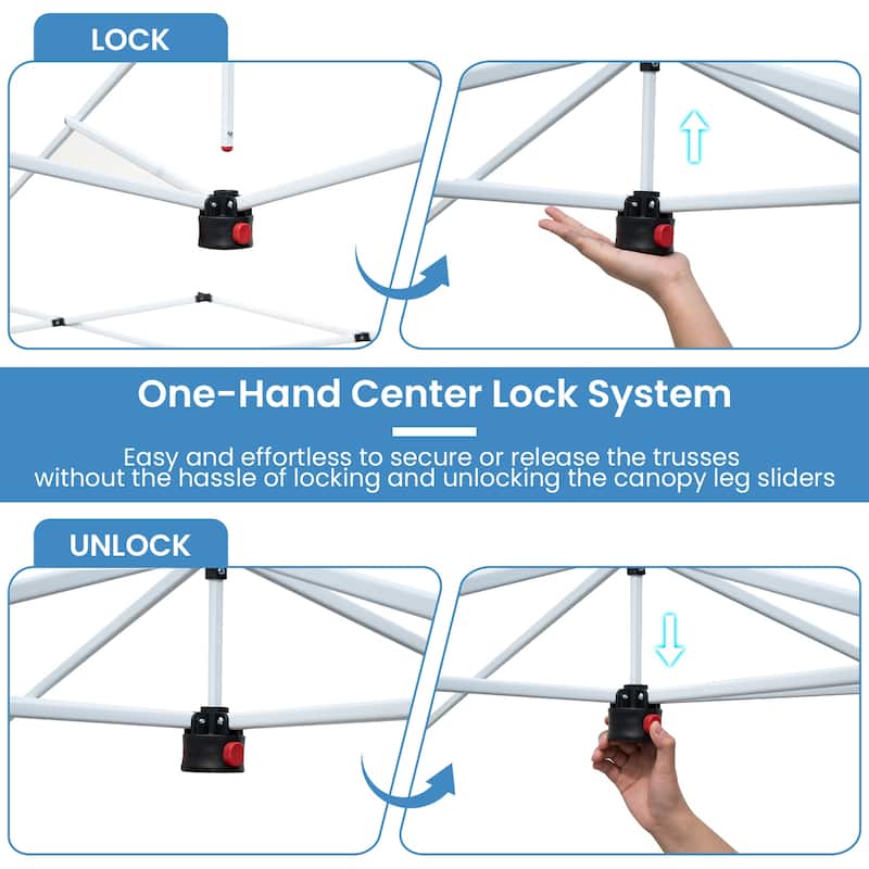 10x10 Pop Up Canopy Tent with One-Push Lock and Adjustable Height Gazebo Included Stakes Ropes