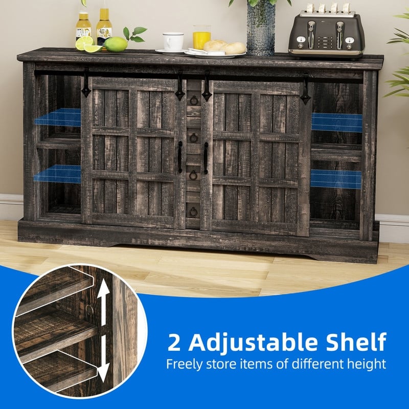 Farmhouse Sideboard Buffet Cabinet with Storage-Sliding Barn Doors and 4 Drawers