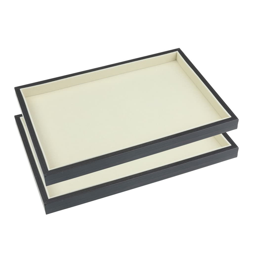 Set of 2 Stackable Velvet Jewelry Organizer Trays with Removable Dividers, Jewelry Organizer Drawer Container Storage - Black