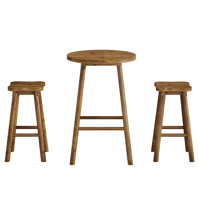 Solid Wood Bar Table & 2 Barstools Set, Pub Bistro Coffee Cocktail Dining Accent Table, Home Bar Kitchen Breakfast Nook