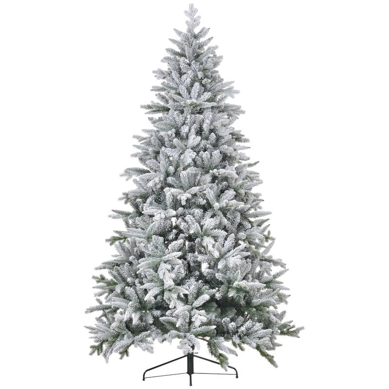 7FT/8FT Snow Flocked Christmas Tree with Realistic Branch Tips and Metal Stand - 8 Foot - Green