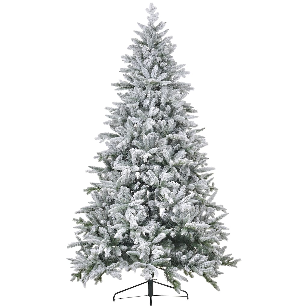 7FT/8FT Snow Flocked Christmas Tree with Realistic Branch Tips and Metal Stand