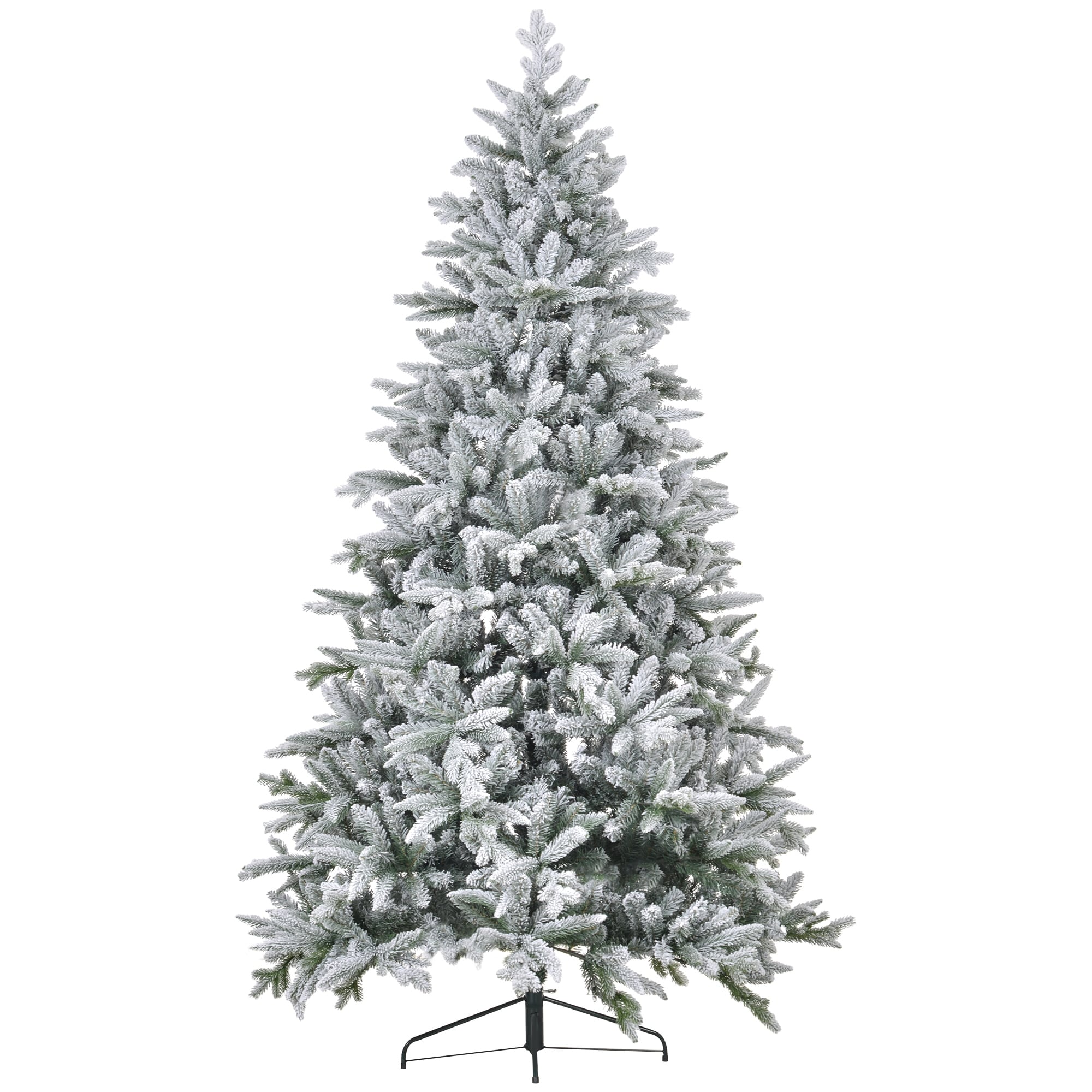 HOMCOM Flocked Artificial Christmas Tree - Hinged Branches, Foldable Metal Stand, Green