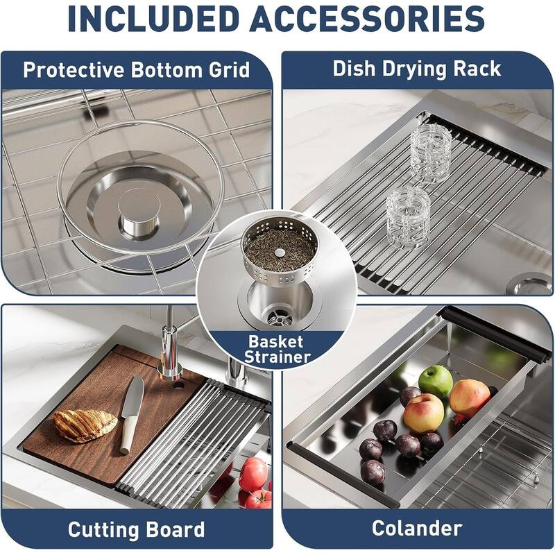 25"X22"X9" Undermount Kitchen Drop In Sink for Easy Installation with Cutting Board
