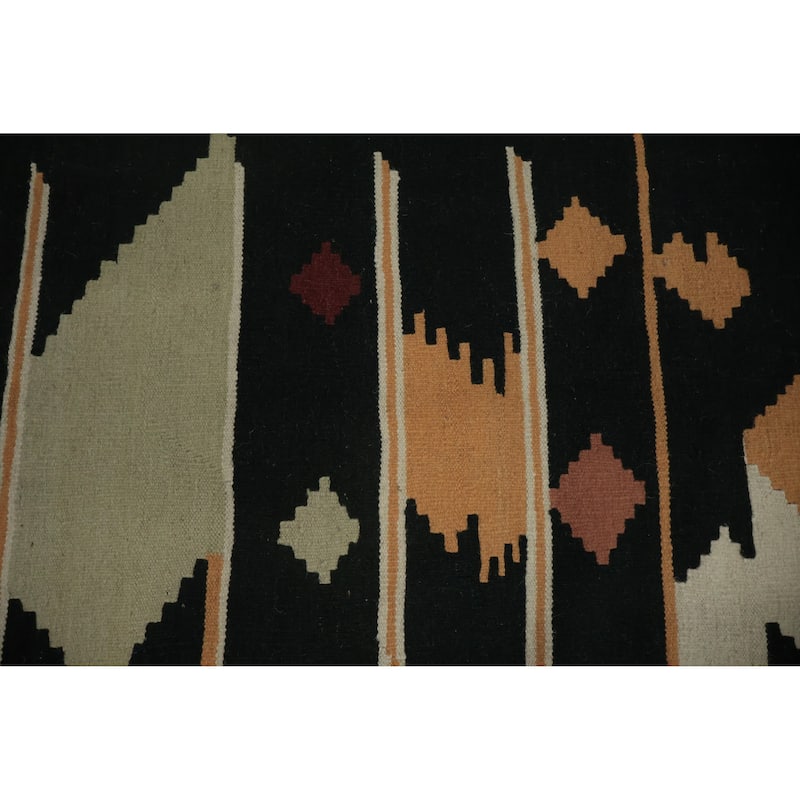 Hand Woven Oriental 100% Wool Carpet Southwestern Tribal Black Kilim Area Rug - 13' 1'' X 9' 10''