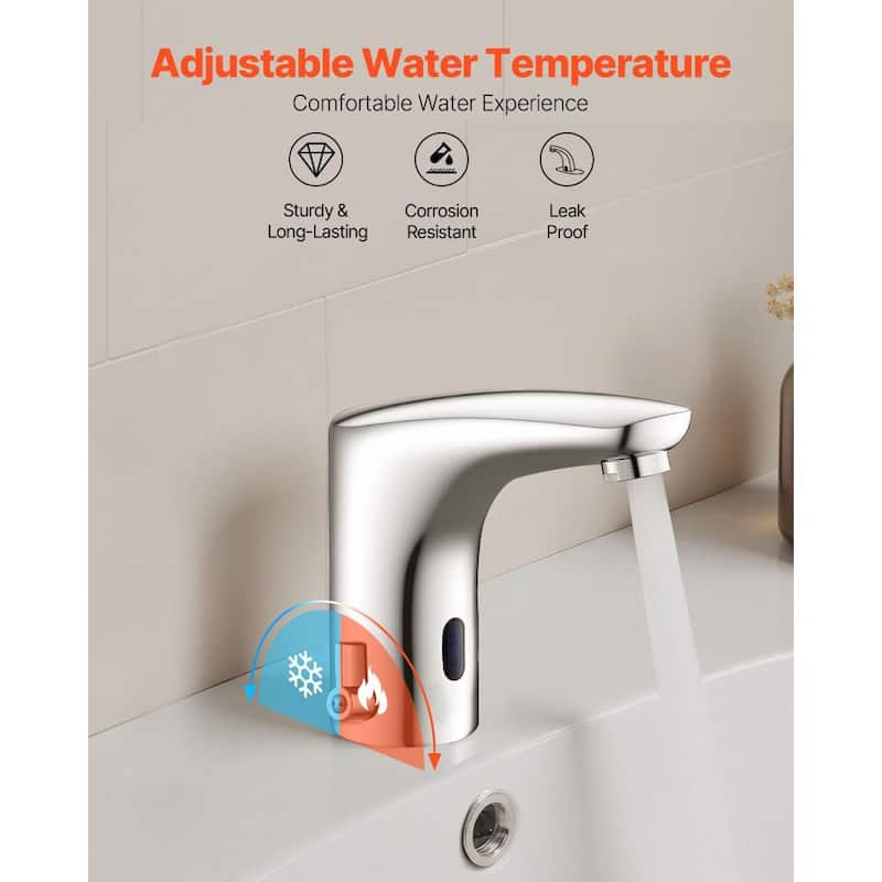 Silver Touchless Bathroom Sink Faucet with Infrared Sensor and Adjustable Temperature - 6.7 x 2.2 x 5.9 in