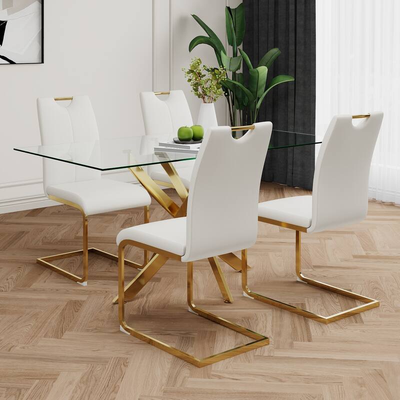 Modern Set of 2 Dining Chairs with Leather Cushioned Seat, Chrome Metal Legs, for Dining Room, Living Room, and Bedroom