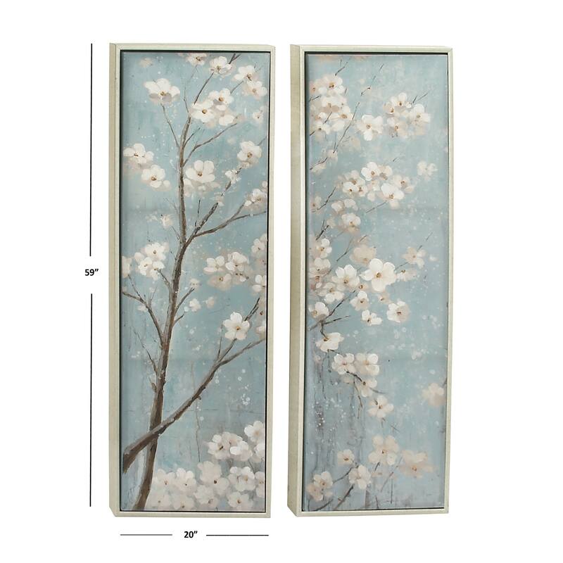 White Canvas Handmade Floral Framed Wall Art with Gold Frame