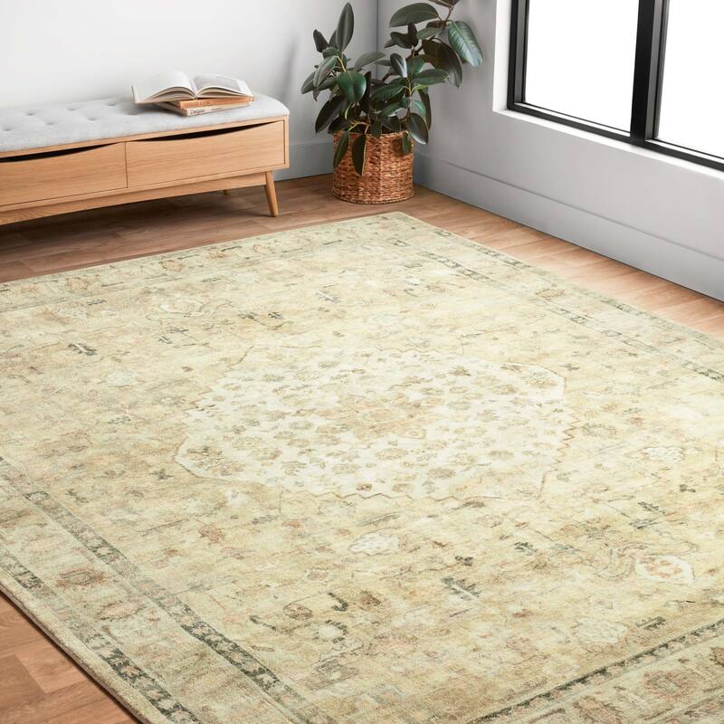 Alexander Home Juliet Ultra-Soft Distressed Persian Medallion Rug - 5'0" x 7'6" - Sand / Ivory