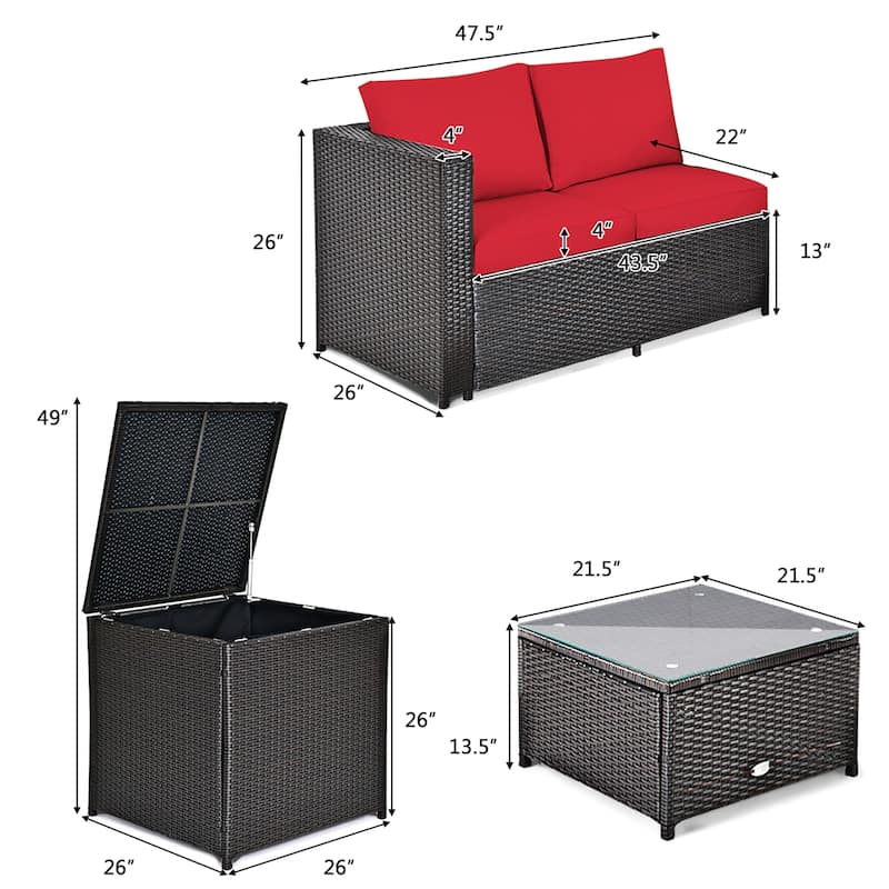 Costway 8PCS Outdoor Patio Rattan Furniture Set Cushioned Loveseat